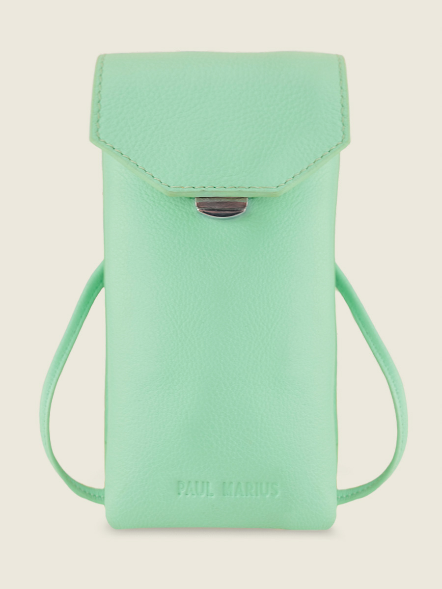 photo-vue-de-face-sac-telephone-cuir-vert-eva-pastel-menthe-paul-marius-m71-pt-gr