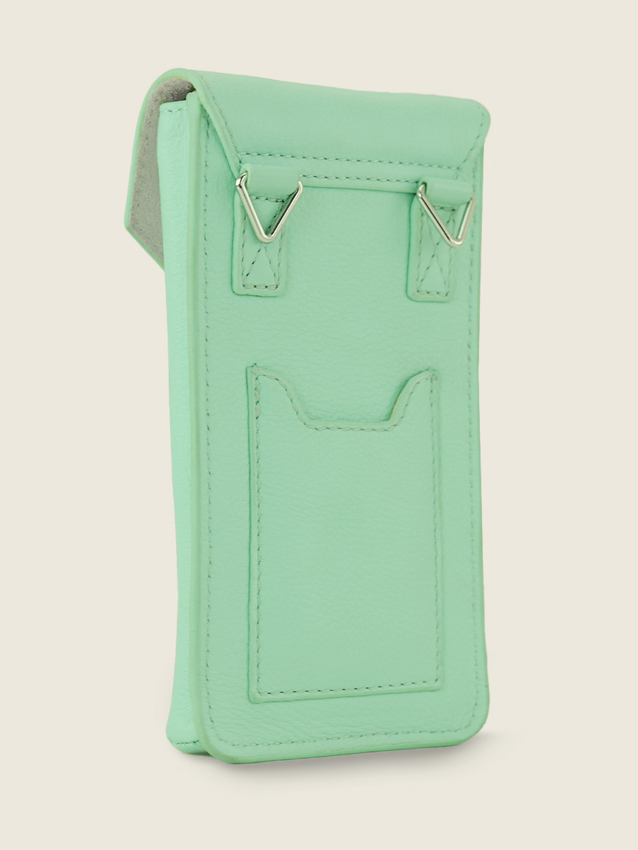 photo-vue-de-cote-sac-telephone-cuir-vert-eva-pastel-menthe-paul-marius-m71-pt-gr