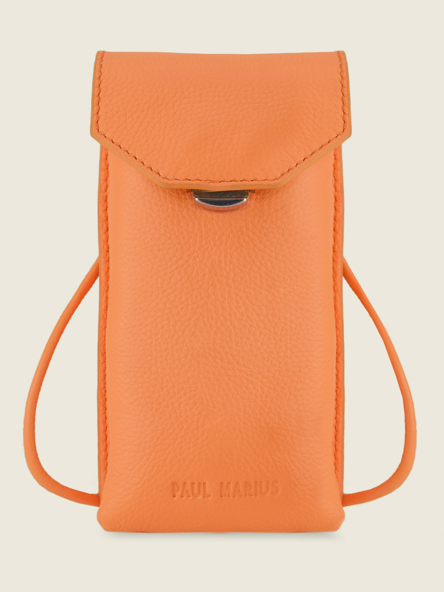 photo-vue-de-face-sac-telephone-cuir-orange-eva-pastel-abricot-paul-marius-m71-pt-o