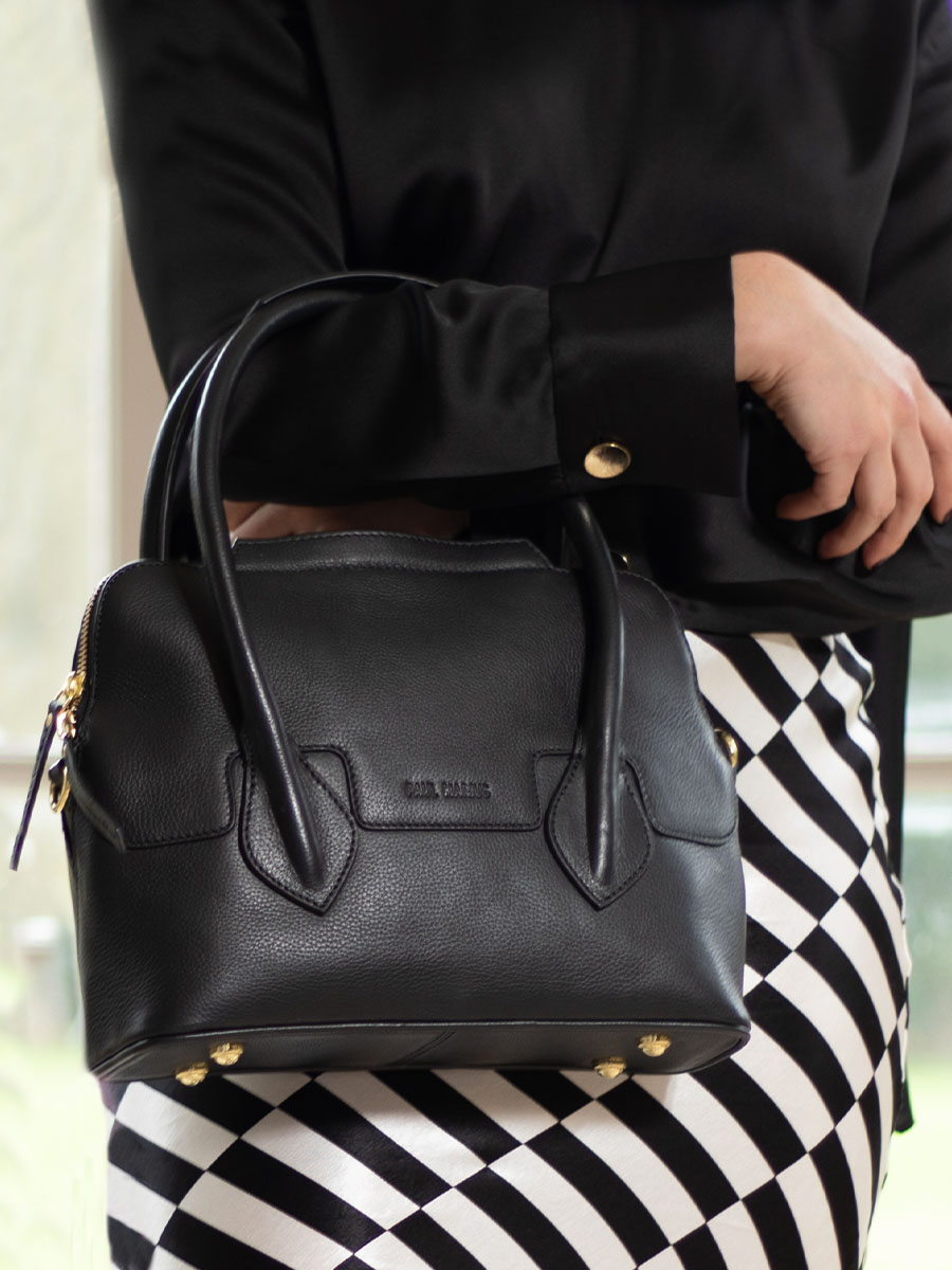 Gisèle S Art Déco Noir - sac à main cuir noir femme