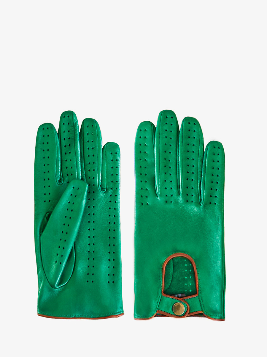 Gants Pilote Allure Vert / Naturel - gants en cuir vert et marron femme