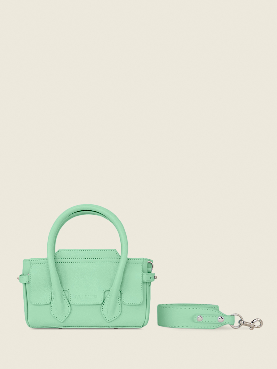 photo-vue-de-face-mini-sac-main-cuir-vert-madeleine-xs-pastel-menthe-paul-marius-w31xs-pt-gr