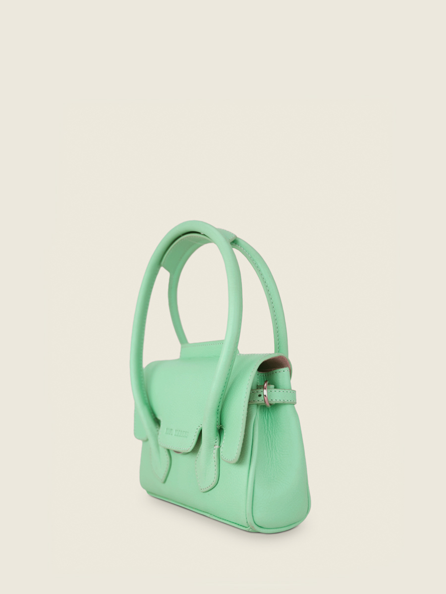 photo-vue-de-cote-mini-sac-main-cuir-vert-colette-xs-pastel-menthe-paul-marius-w28xs-pt-gr