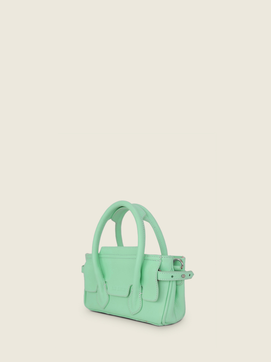 photo-vue-de-cote-mini-sac-main-cuir-vert-madeleine-xs-pastel-menthe-paul-marius-w31xs-pt-gr