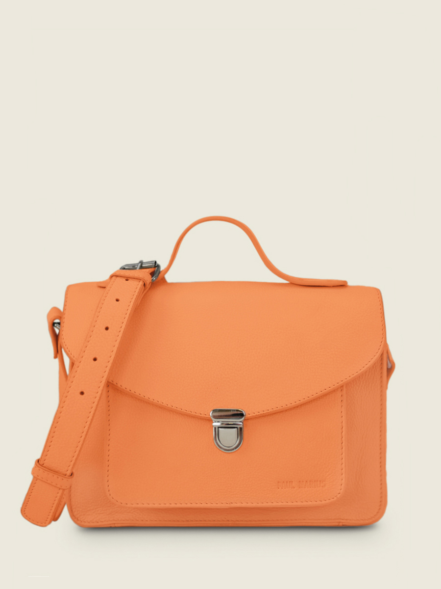 photo-vue-de-face-sac-main-cuir-orange-femme-mademoiselle-george-pastel-abricot-paul-marius-w05-pt-o