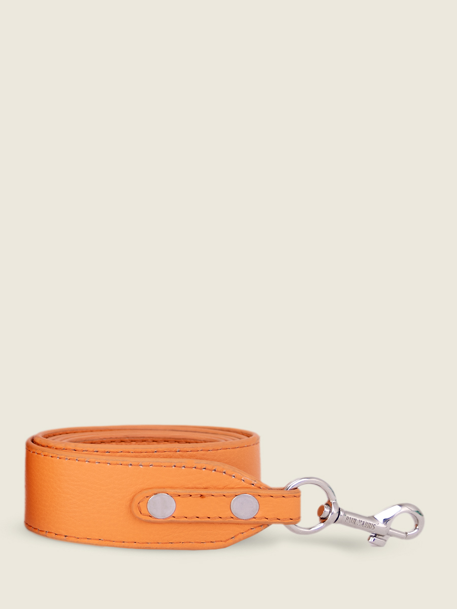 photo-vue-de-face-bandouliere-cuir-orange-labandouliere-pastel-abricot-paul-marius