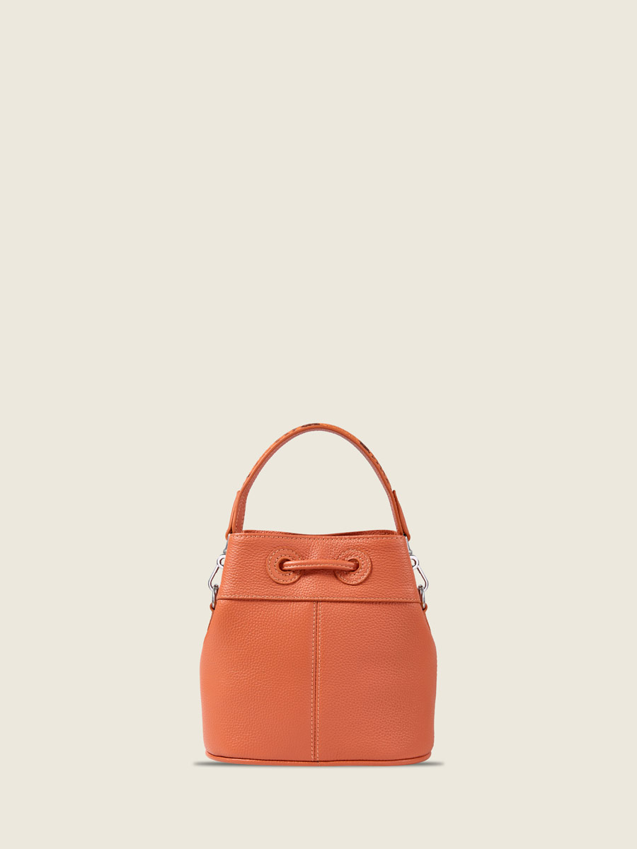 Petit sac seau en cuir orange Capucine XS Python - Ambre vue interieure