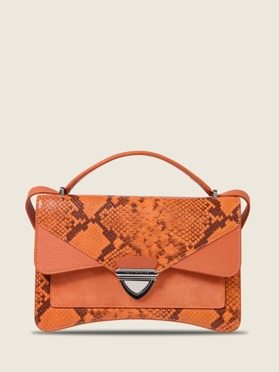 Sac à main en cuir orange Madame George Python - Ambre vue face