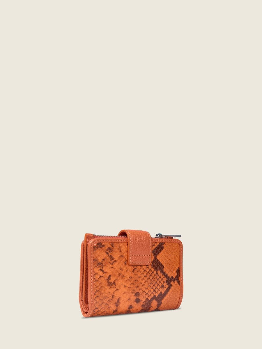 Portefeuille orange Valentine Python - Ambre vue portee