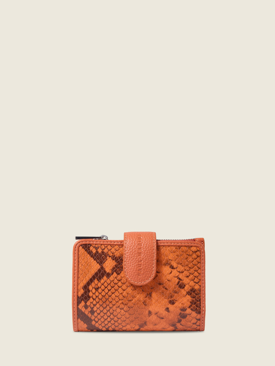 Portefeuille orange Valentine Python - Ambre vue face