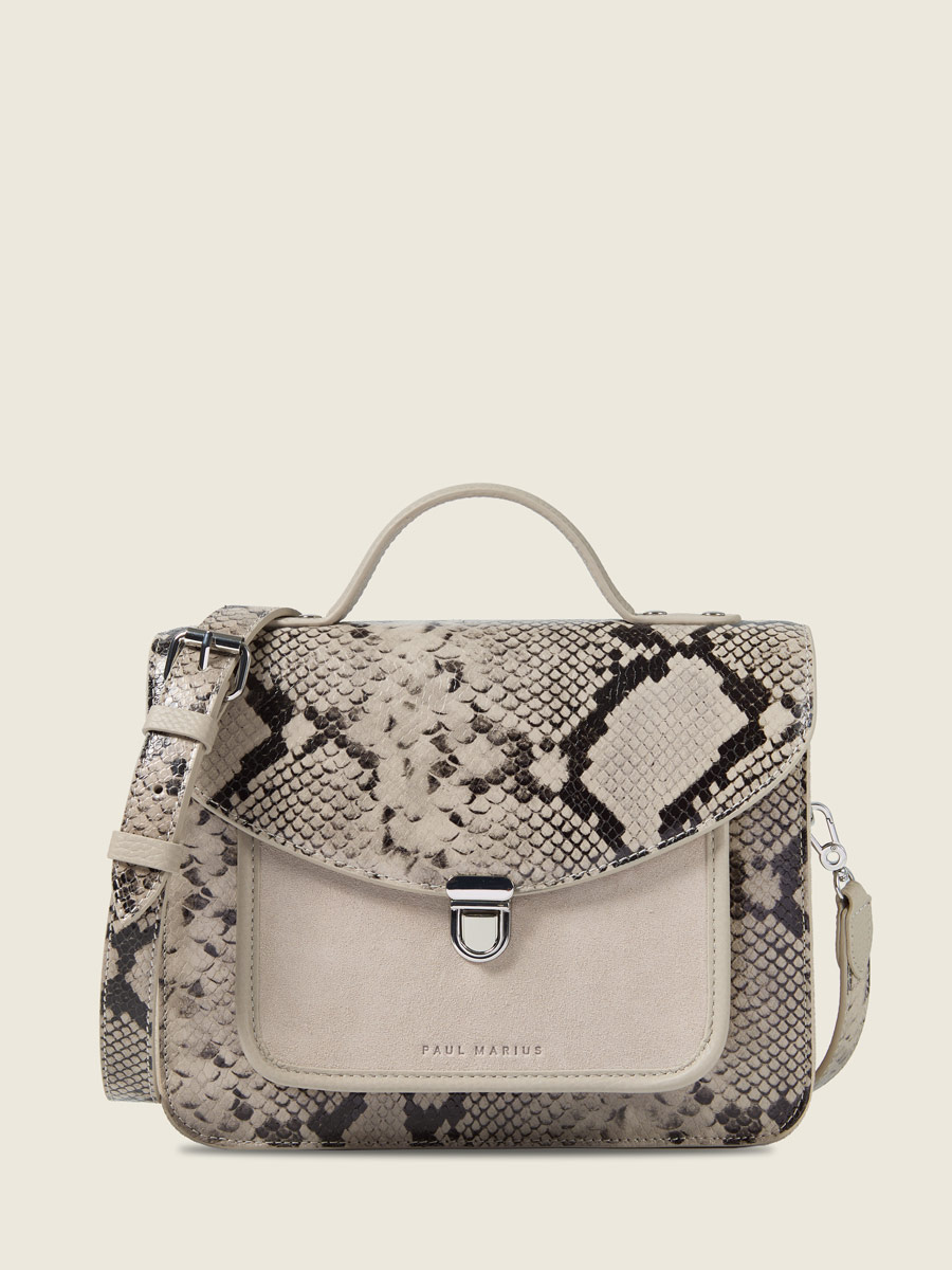 Sac à main en cuir gris Mademoiselle George Python - Galet vue face