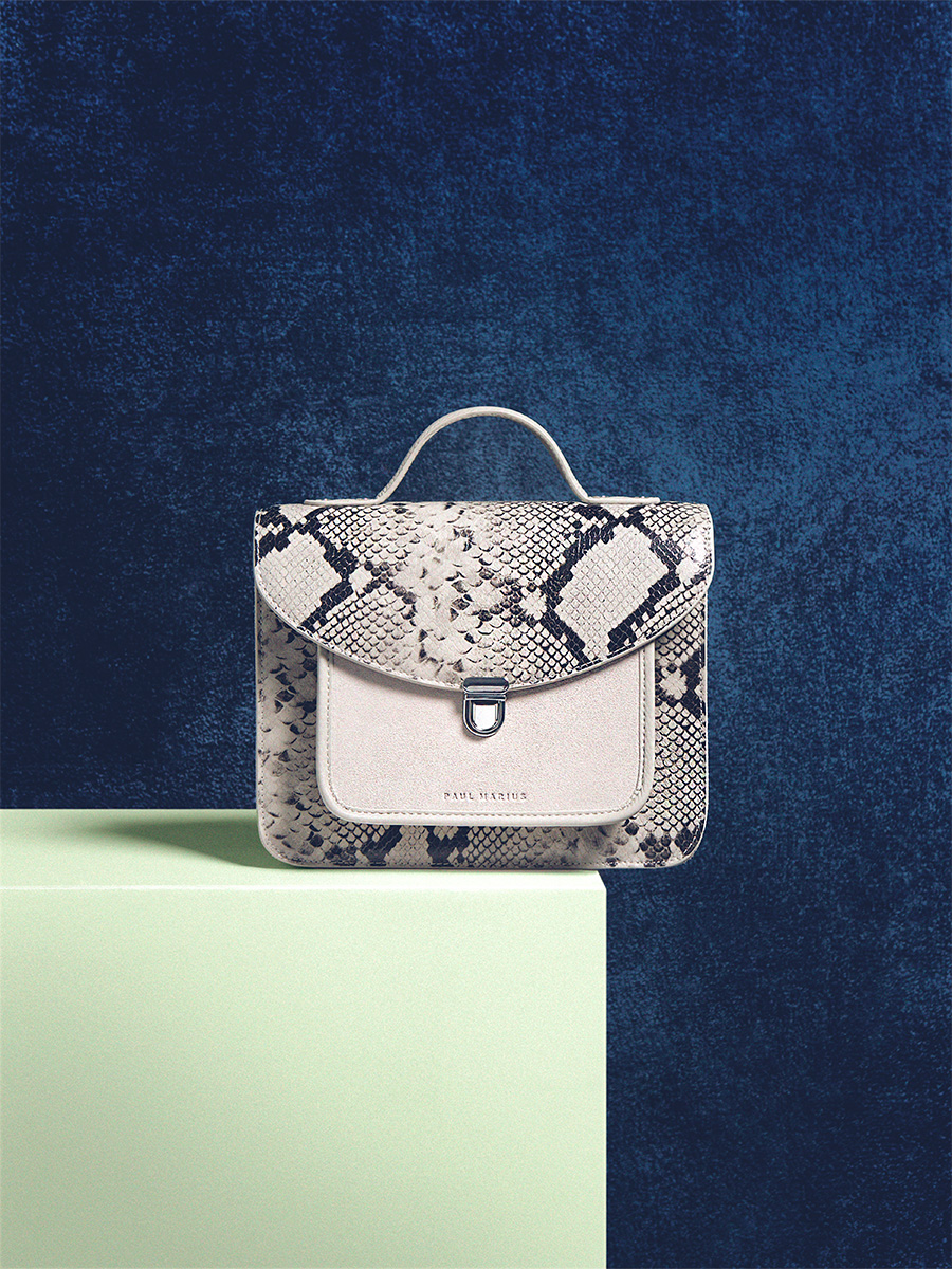 Sac à main en cuir gris Mademoiselle George Python - Galet vue dos