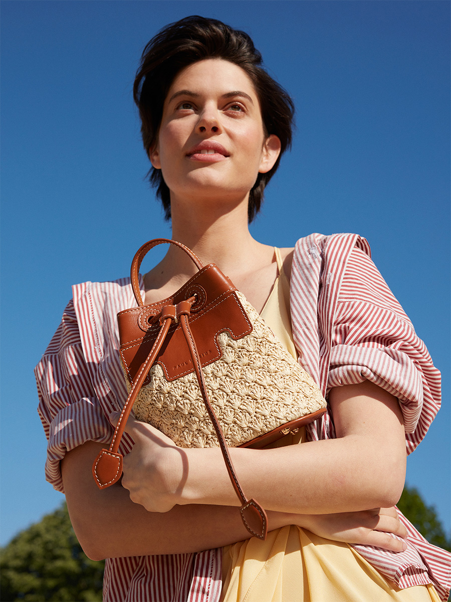 Petit sac seau en raphia et cuir Capucine XS Raphia - Naturel / Cognac vue dos