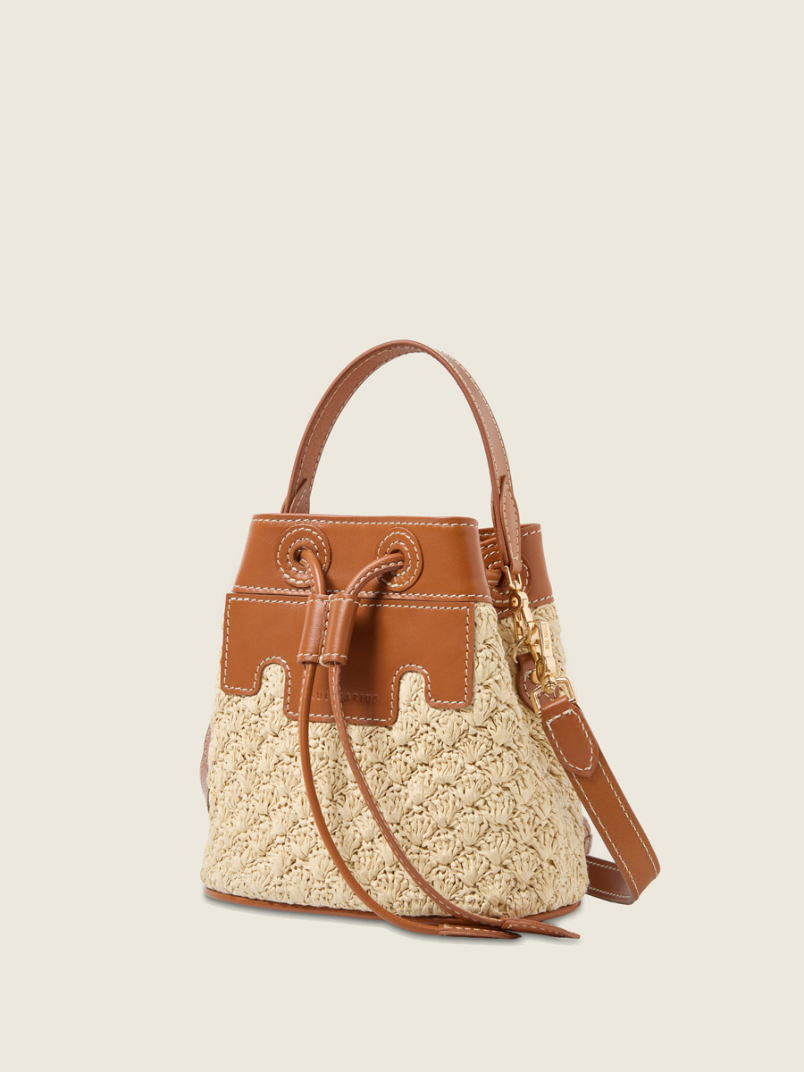 Petit sac seau en raphia et cuir Capucine XS Raphia - Naturel / Cognac vue interieure