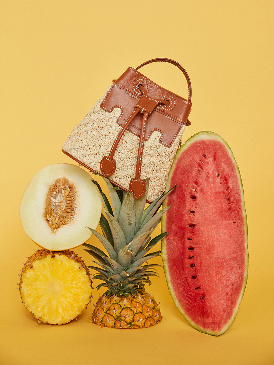 Petit sac seau en raphia et cuir Capucine XS Raphia - Naturel / Cognac vue cote