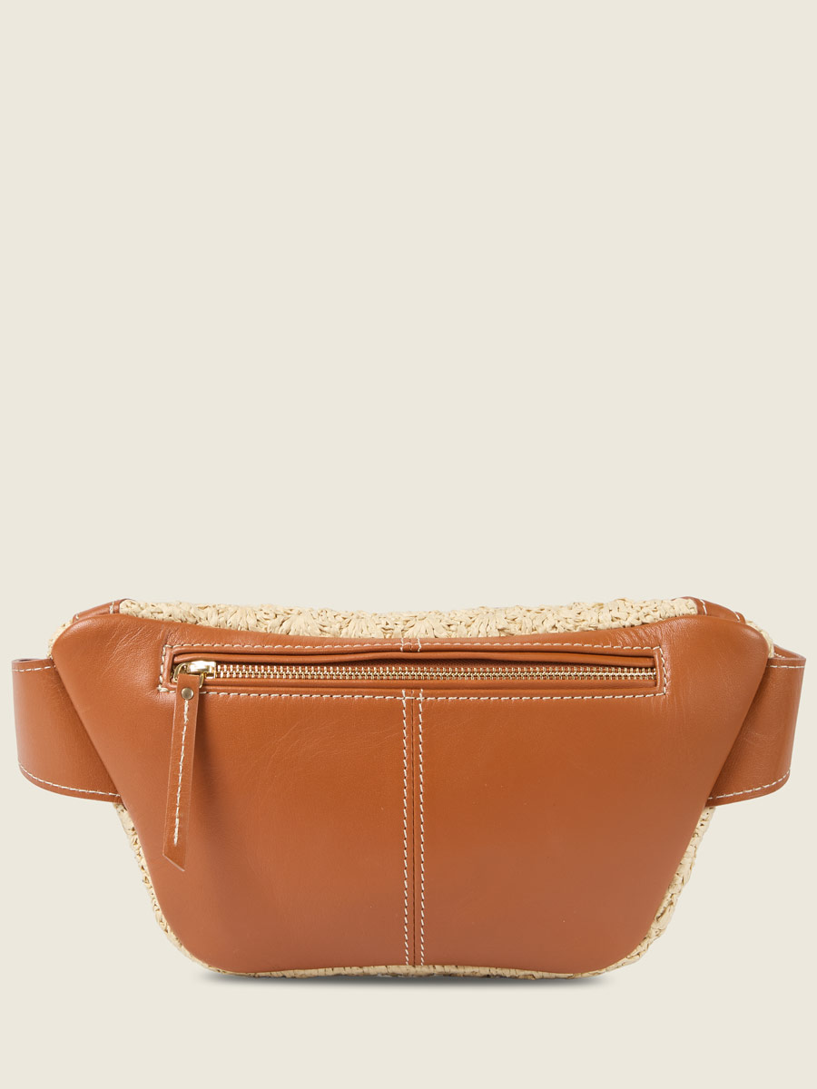 Sac banane en raphia et cuir LaBanane Raphia - Naturel / Cognac vue portee