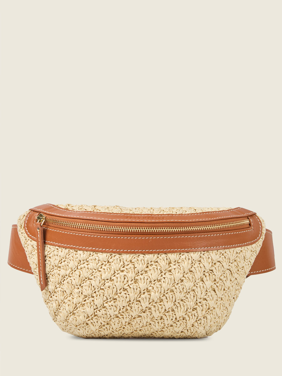 Sac banane en raphia et cuir LaBanane Raphia - Naturel / Cognac vue face