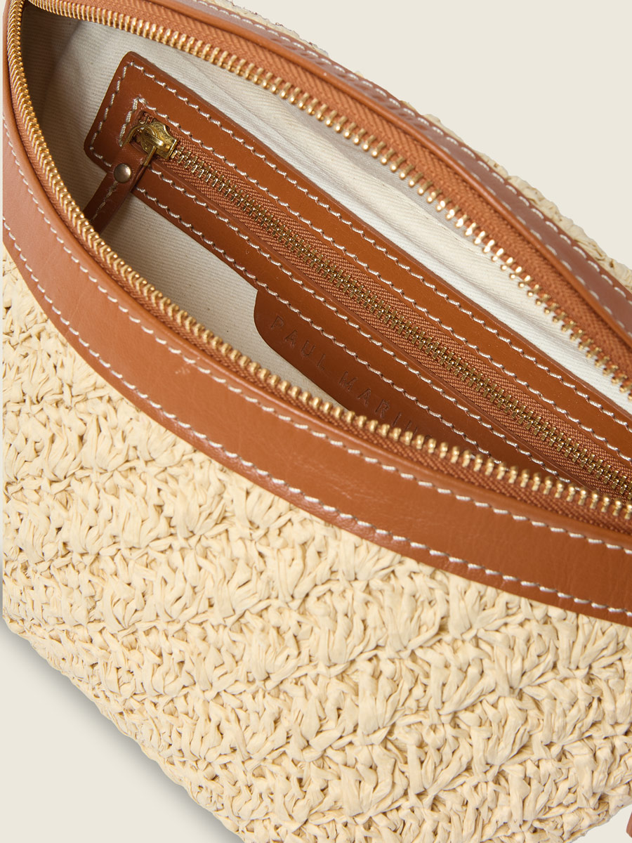 Sac banane en raphia et cuir LaBanane Raphia - Naturel / Cognac vue interieure