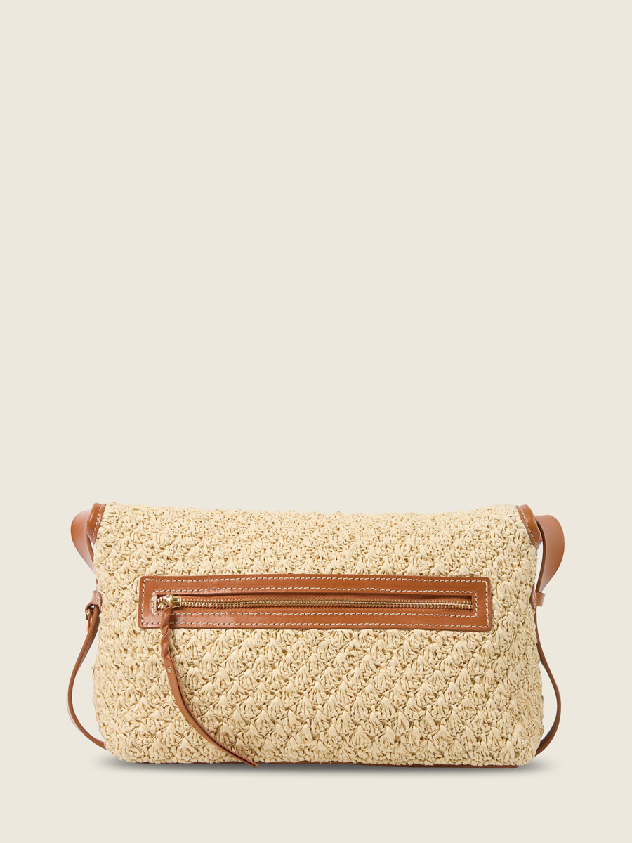 Sac bandoulière en cuir et raphia Loulou Raphia - Naturel / Cognac vue portee
