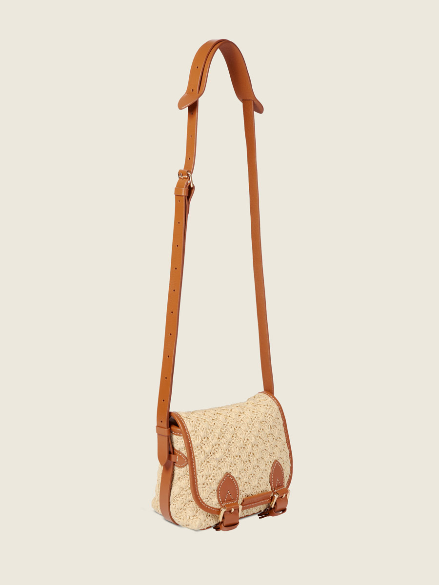 Mini sac bandoulière en raphia et cuir Loulou S Raphia - Naturel / Cognac vue dos