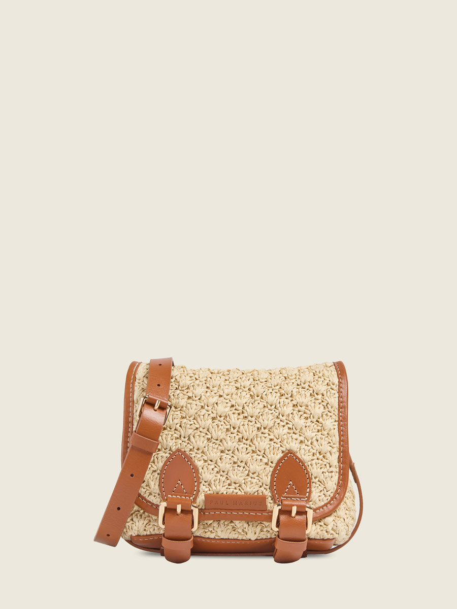 Mini sac bandoulière en raphia et cuir Loulou S Raphia - Naturel / Cognac vue face