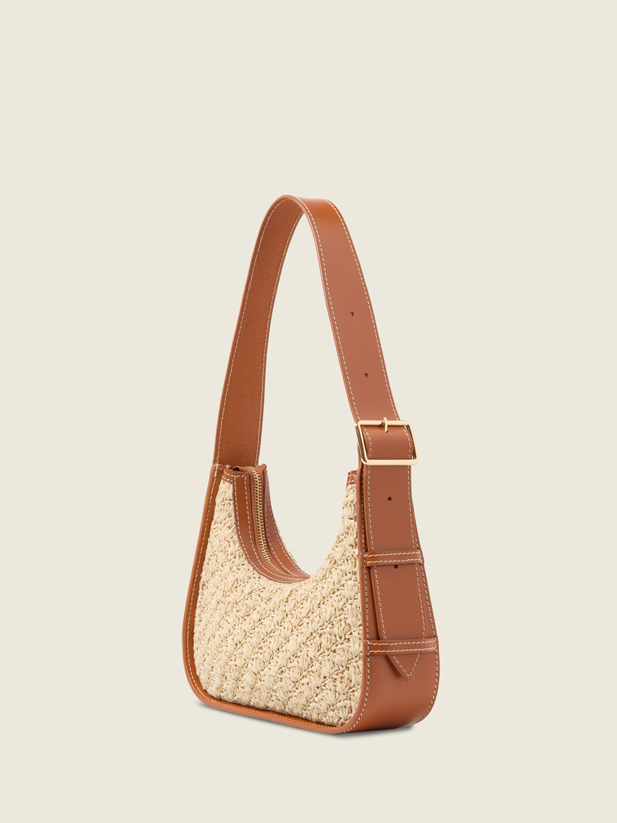 Sac baguette en raphia et cuir Victoire XS Raphia - Naturel / Cognac vue interieure