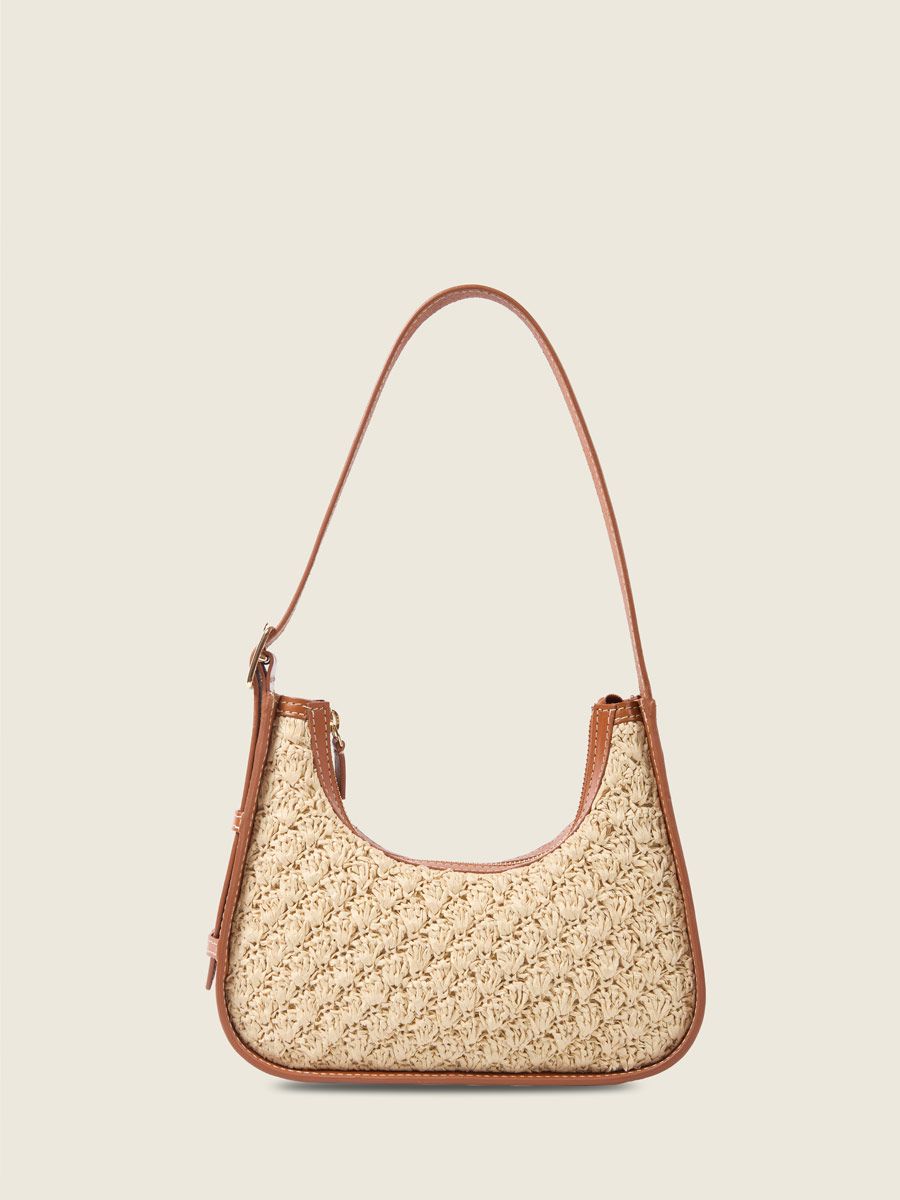 Sac baguette en raphia et cuir Victoire XS Raphia - Naturel / Cognac vue face