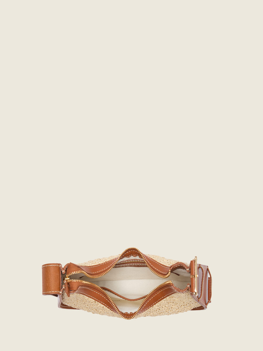Sac baguette en raphia et cuir Victoire XS Raphia - Naturel / Cognac vue portee