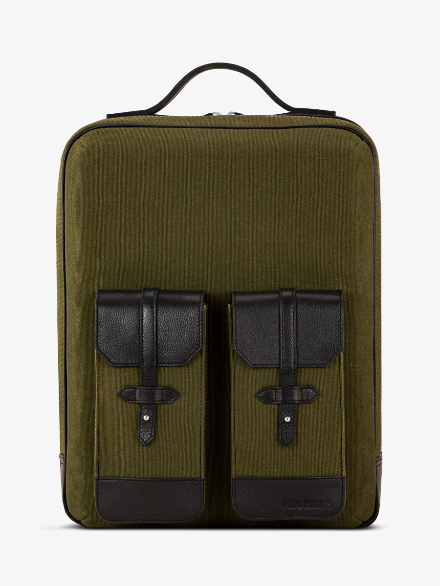 photo-vue-de-face-sac-a-dos-cuir-unisexe-noir-kaki-urbain-noir-toile-kaki-paul-marius-b08-obl-gc