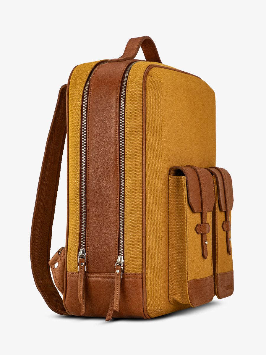 photo-vue-de-dos-sac-a-dos-cuir-unisexe-naturel-jaune-urbain-naturel-toile-safran-paul-marius-b08-ol-yc