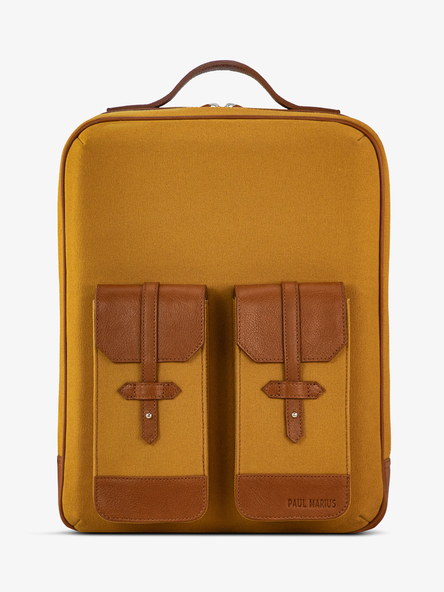 photo-vue-de-face-sac-a-dos-cuir-unisexe-naturel-jaune-urbain-naturel-toile-safran-paul-marius-b08-ol-yc