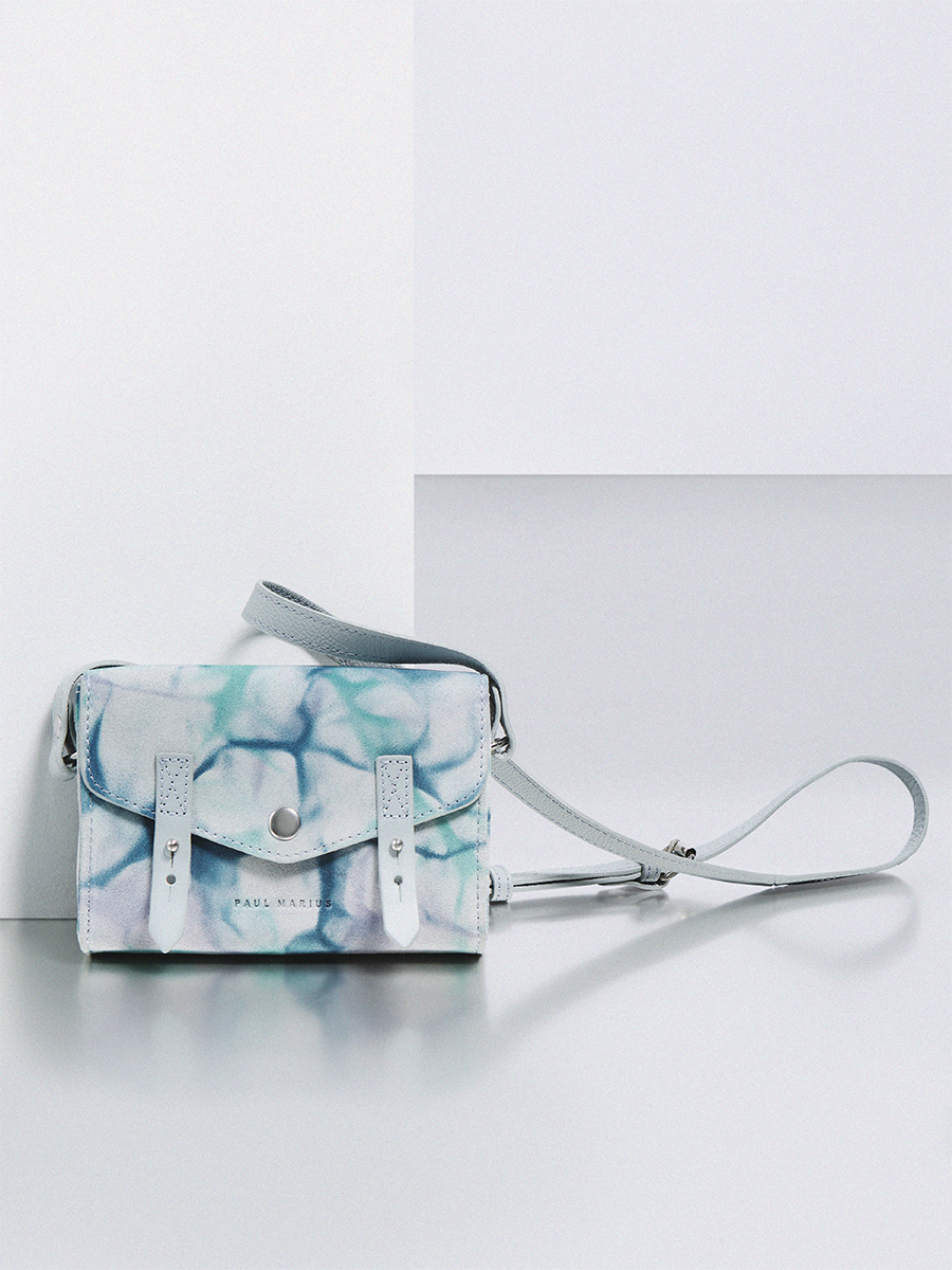 Petit sac bandoulière en cuir bleu LeMini Indispensable - Tie & Dye Bleu vue cote
