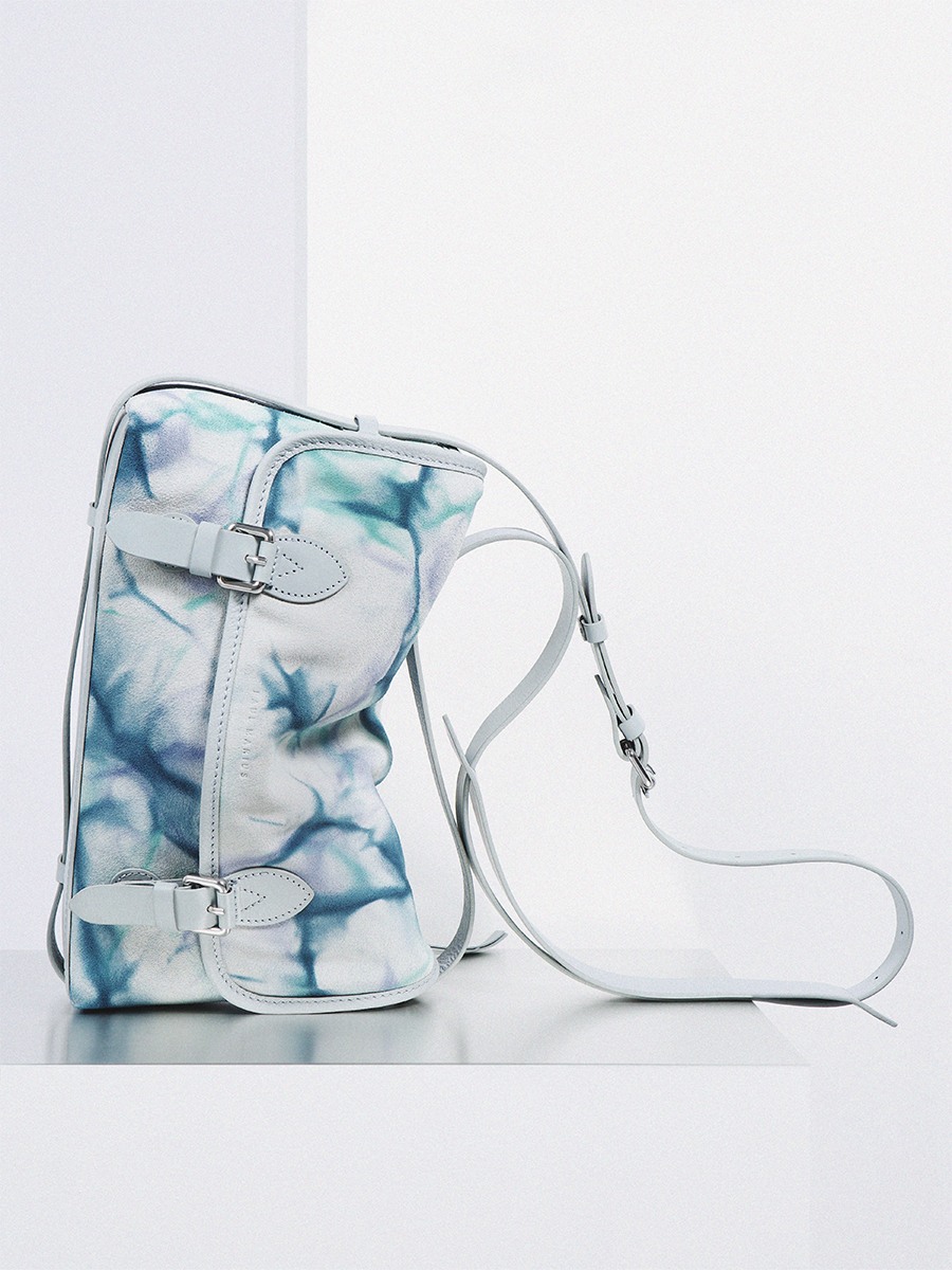Sac bandoulière en cuir bleu Loulou - Tie & Dye Bleu vue cote