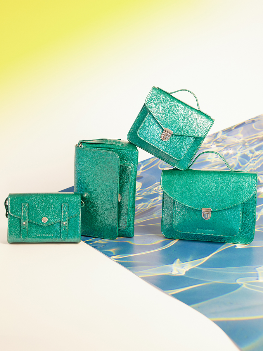 Petit sac à main en cuir bleu Mademoiselle George XS - Star Lagon photo focus matiere