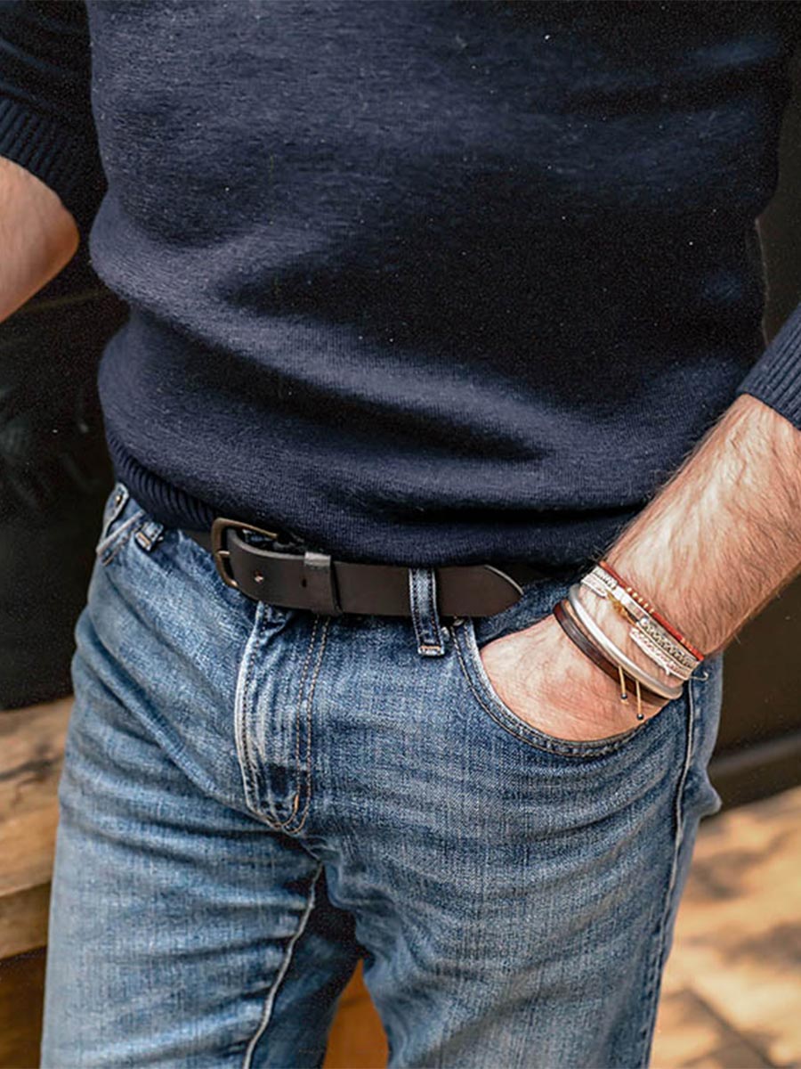 Ceinture en cuir noir homme