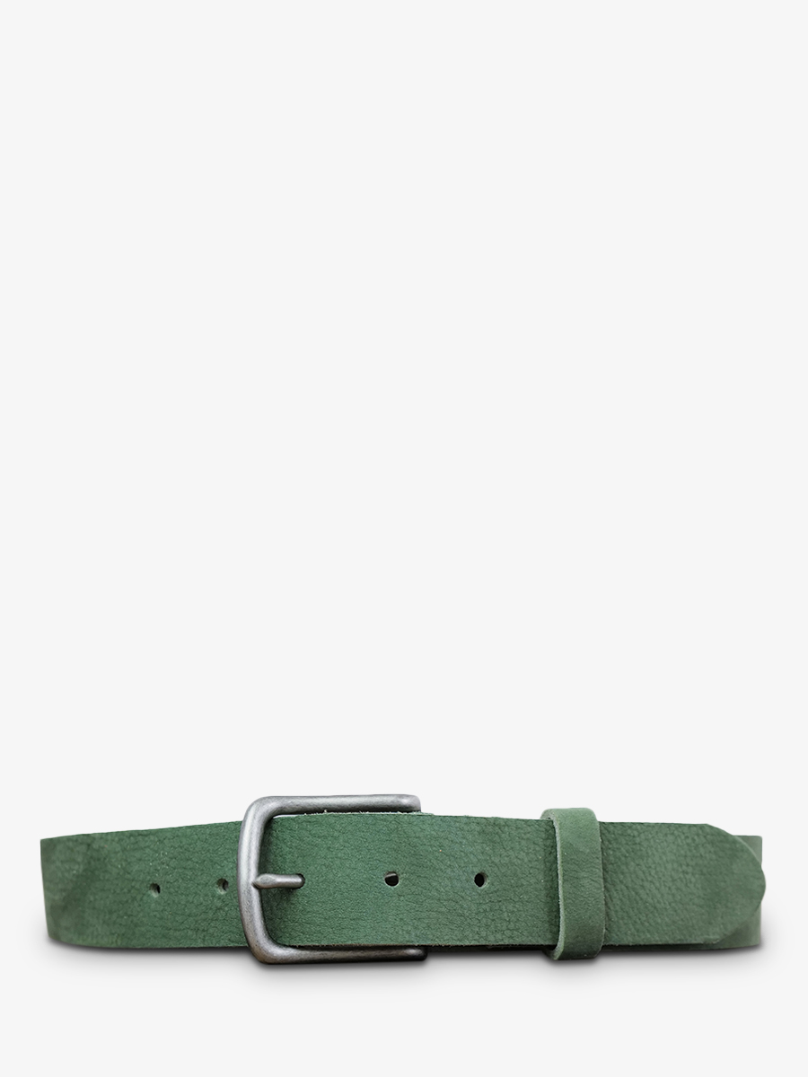 photo-vue-de-face-ceinture-en-cuir-pour-homme-et-femme-vert-laceinture-magnifique-nubuck-35mm-vert-amande-paul-marius-cdv-35-n-ga