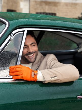Gants Pilote Homme - Orange / Naturel