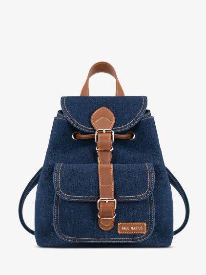 Grand sac à dos en denim bleu d’accessoires pour femme I