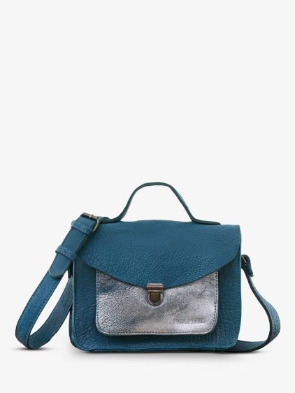 Mademoiselle George Bleu Piscine / Argenté - sac bandoulière cuir femme  Bleu,Argenté