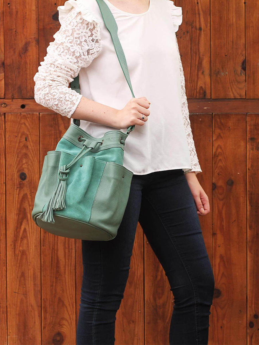 Fleur Vert Amande sac bandouli re cuir femme Vert PAUL MARIUS