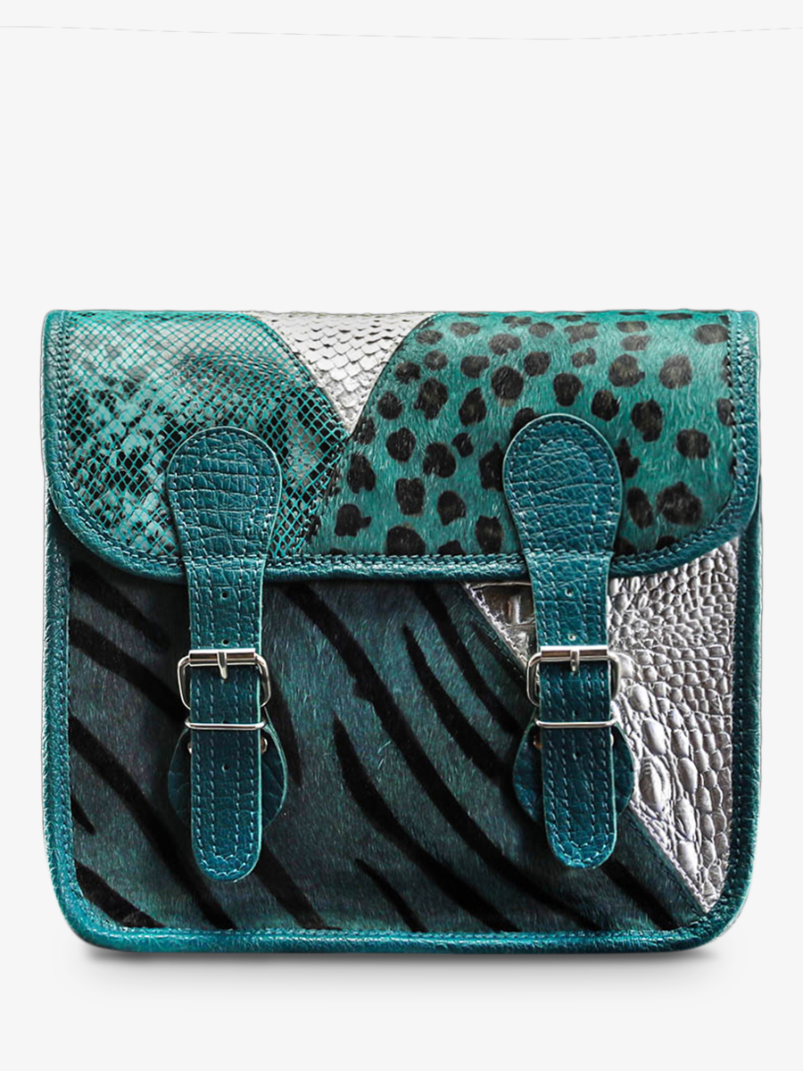 photo-vue-de-face-sac-bandouliere-cuir-femme-bleu-argente-lasacoche-s-chimere-bleu-piscine-argente-paul-marius-m02s10-ch-blu-s