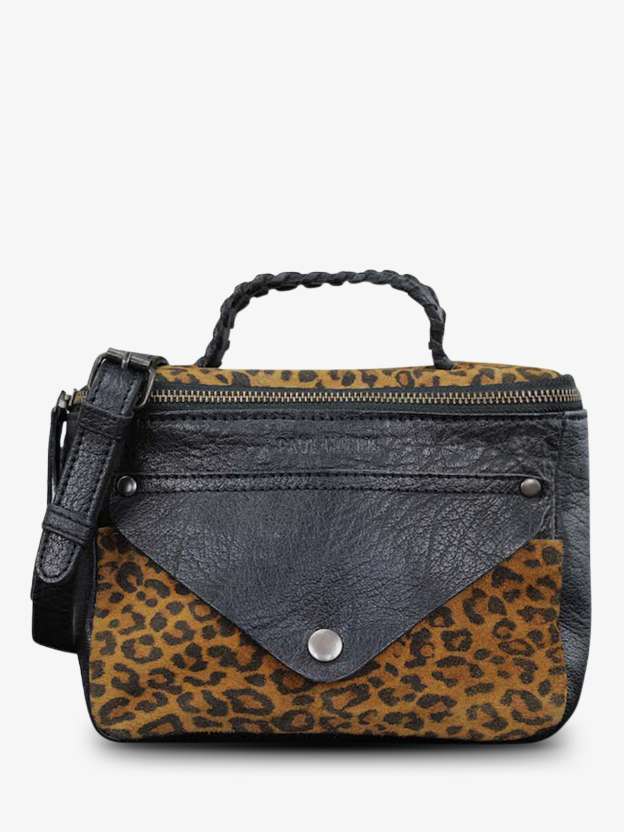 photo-vue-de-face-sac-bandouliere-cuir-femme-noir-legavroche-reedition-leopard-noir-paul-marius-w26-lp-b