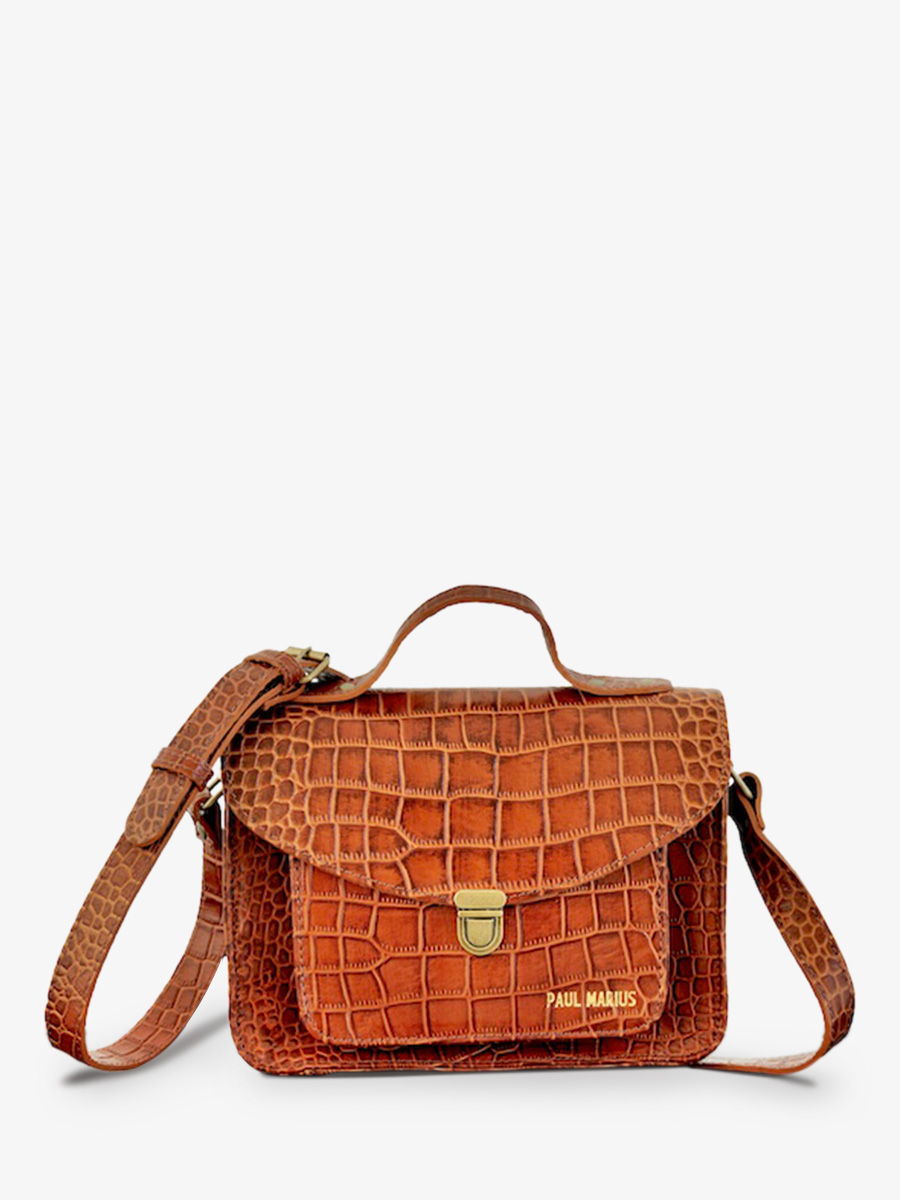 photo-vue-de-face-sac-bandouliere-cuir-femme-marron-mademoiselle-george-alligator-cocktail-ambre-paul-marius-w05-a-l