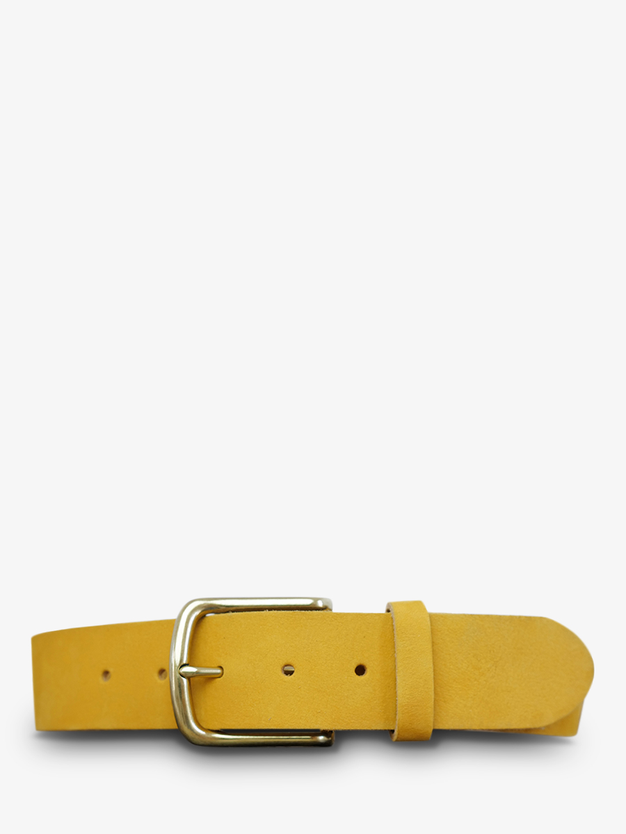 photo-vue-de-face-ceinture-en-cuir-pour-homme-et-femme-jaune-laceinture-magnifique-nubuck-40mm-safran-paul-marius-cdv-40-n-y