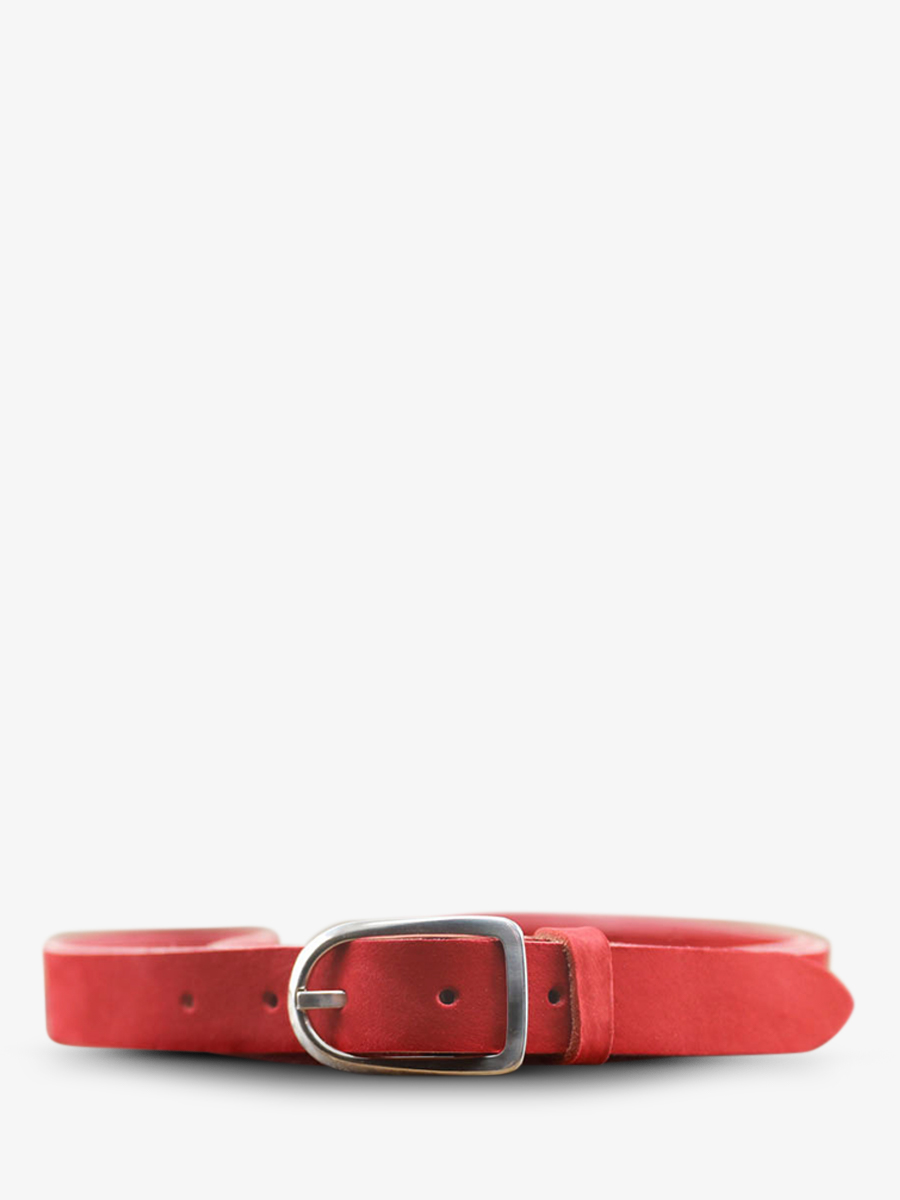 photo-vue-de-face-ceinture-en-cuir-pour-homme-et-femme-rouge-laceinture-magnifique-nubuck-25mm-rouge-carmin-paul-marius-cdv-25-n-r