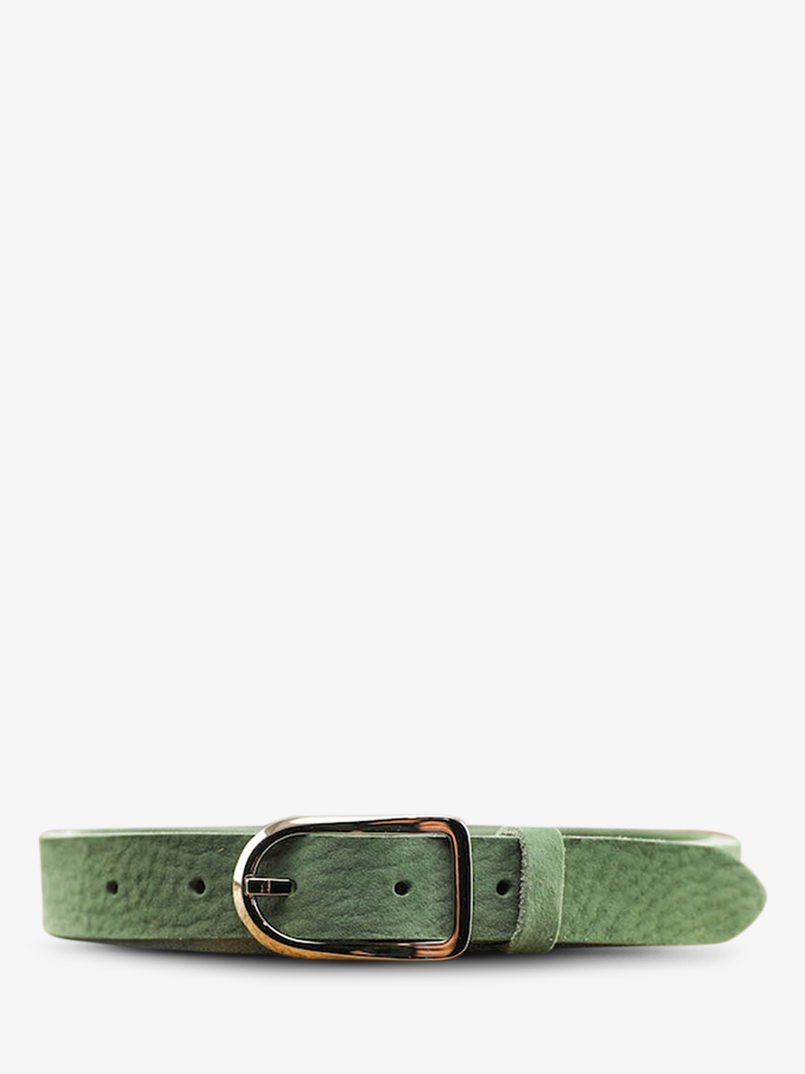 photo-vue-de-face-ceinture-en-cuir-pour-homme-et-femme-vert-laceinture-magnifique-nubuck-25mm-vert-amande-paul-marius-cdv-25-n-ga