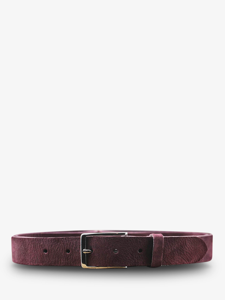 photo-vue-de-face-ceinture-en-cuir-pour-homme-et-femme-violet-laceinture-magnifique-nubuck-30mm-prune-paul-marius-cdv-30-n-p