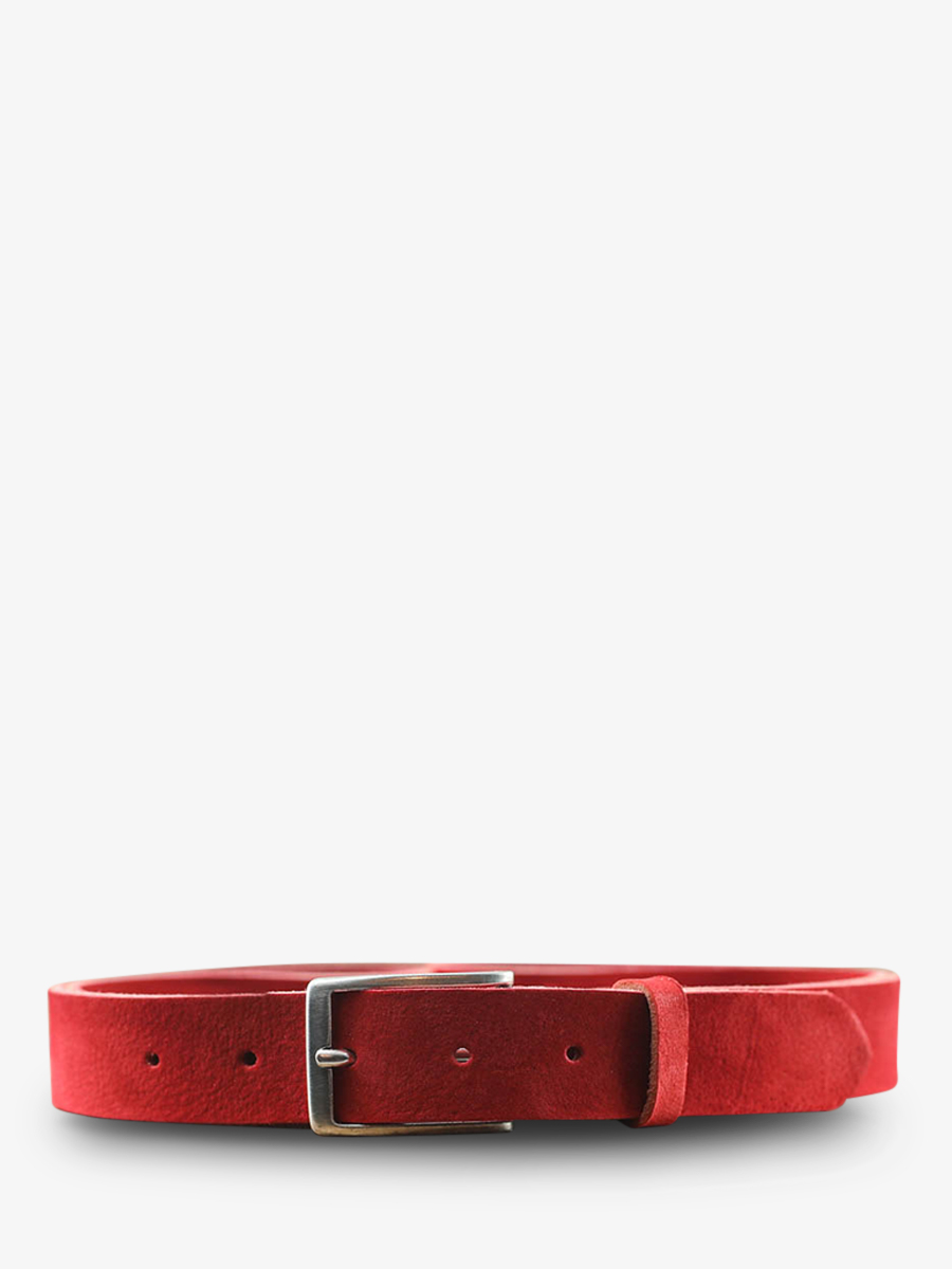 photo-vue-de-face-ceinture-en-cuir-pour-homme-et-femme-rouge-laceinture-magnifique-nubuck-30mm-rouge-carmin-paul-marius-cdv-30-n-r