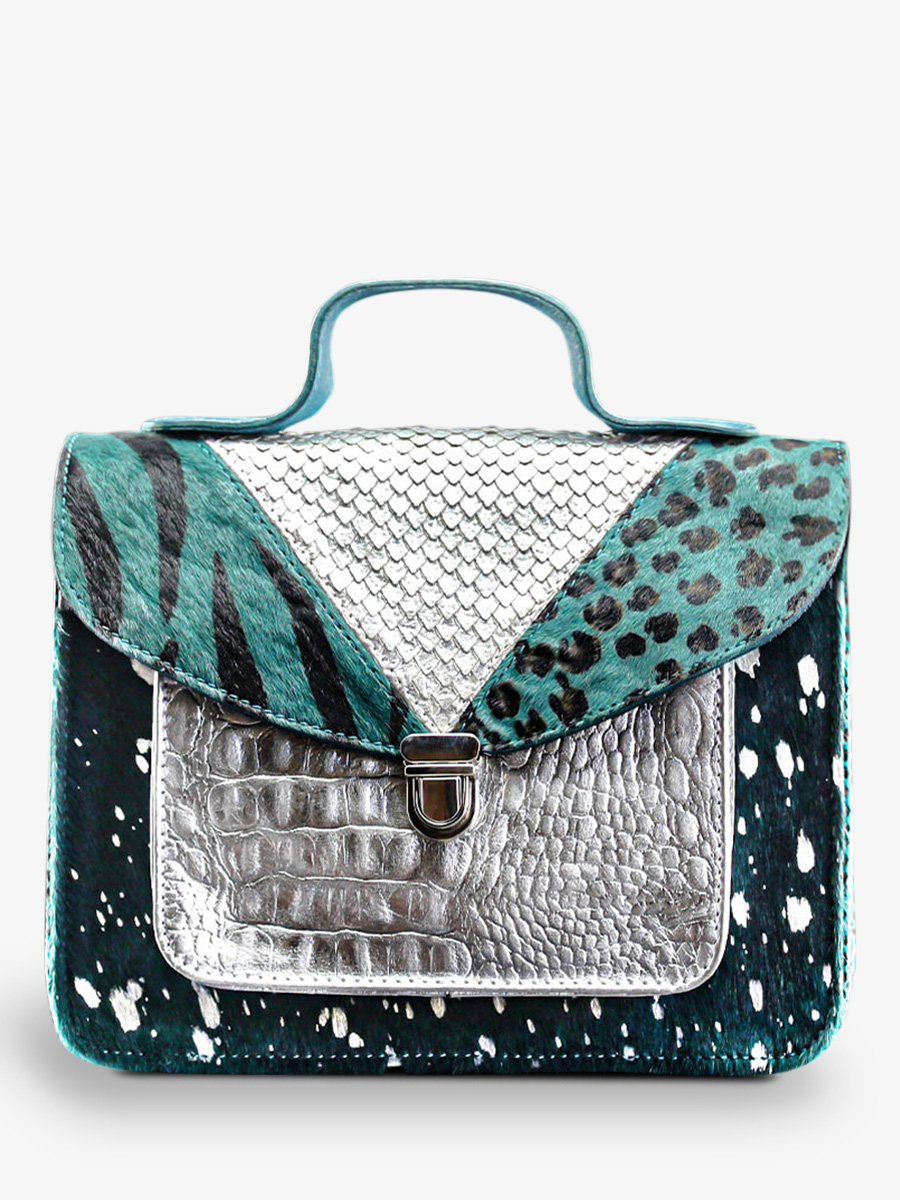 Mademoiselle George Chimere Bleu Piscine Argente sac bandouliere cuir femme Bleu Argente PAUL MARIUS
