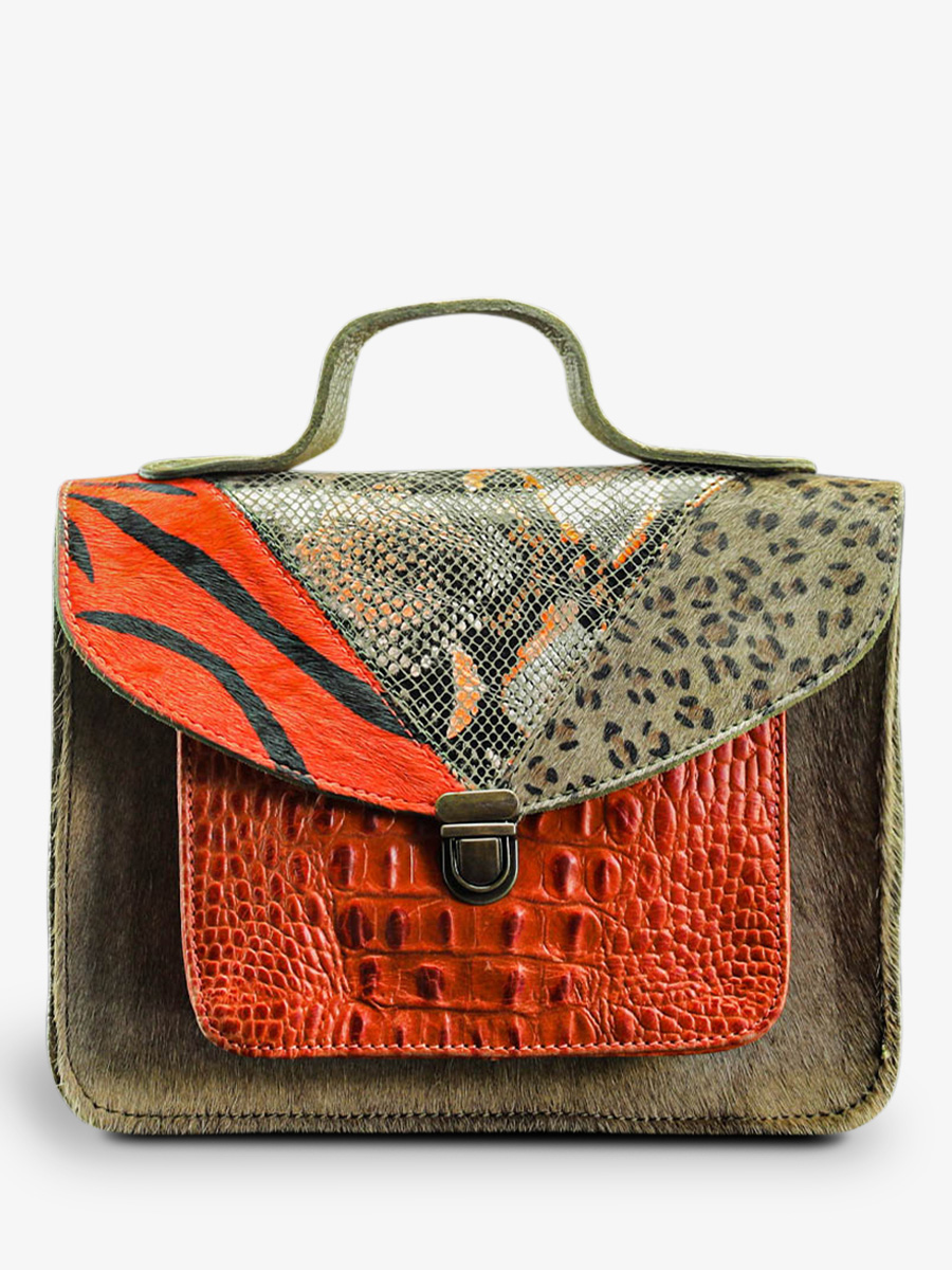 photo-vue-de-face-sac-bandouliere-cuir-femme-orange-vert-mademoiselle-george-chimere-orange-kaki-paul-marius-w05-ch-o-k